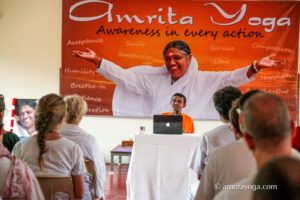 brahmachari speaking at amrita yoga class